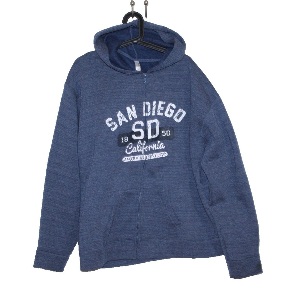 TEEMAX San Diego California Hoodie Mens XXL Blue Full Zip Fleece Sweatshirt GOOD